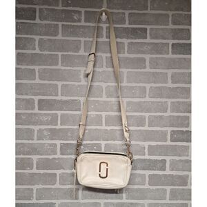 Marc Jacobs Womens The Snapshot Leather Camera Bag White Crossbody Wide Strap‎